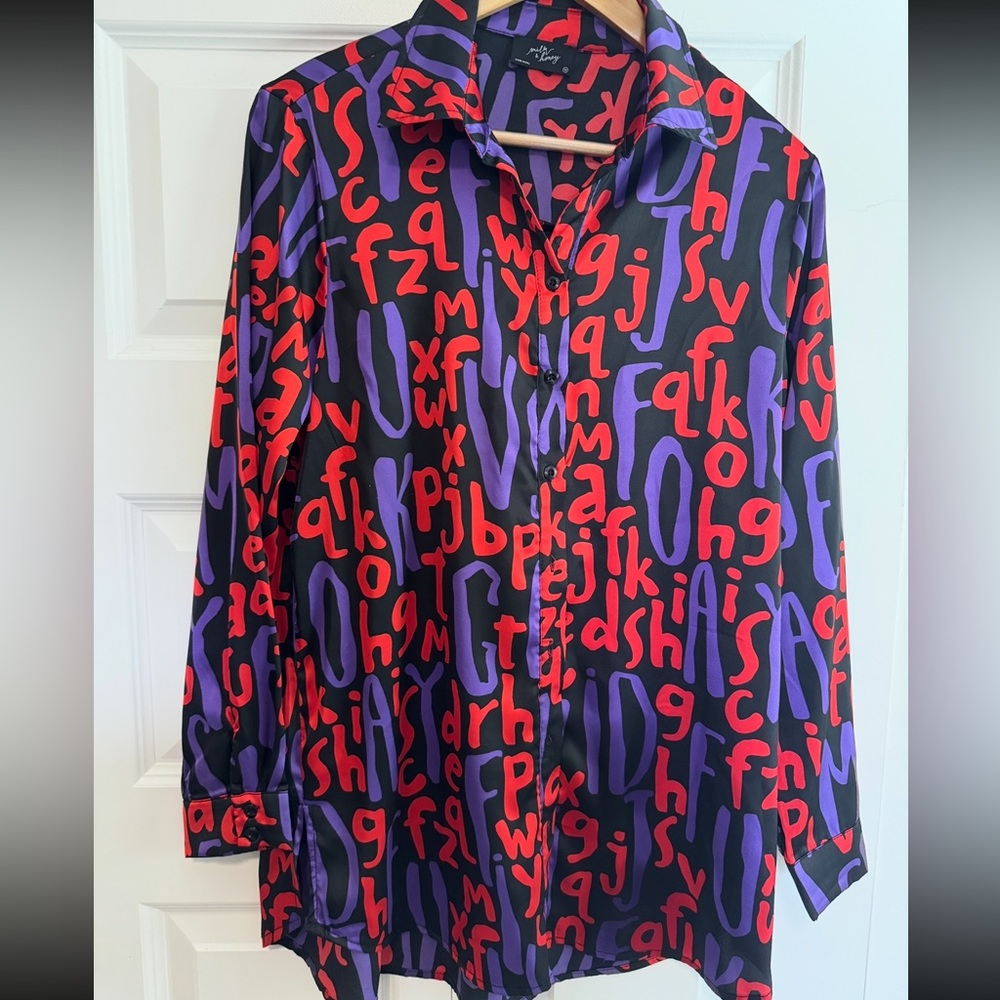 Bold Graphic Letter Button-Up Shirt